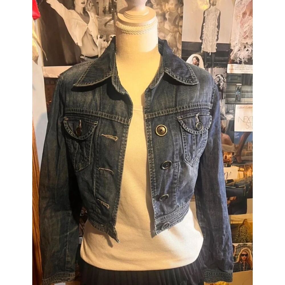 Calvin Klein Denim cropped jacket with button detailing